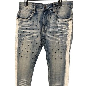 Blue Skinny Jeans with Polka Dot Embellishments